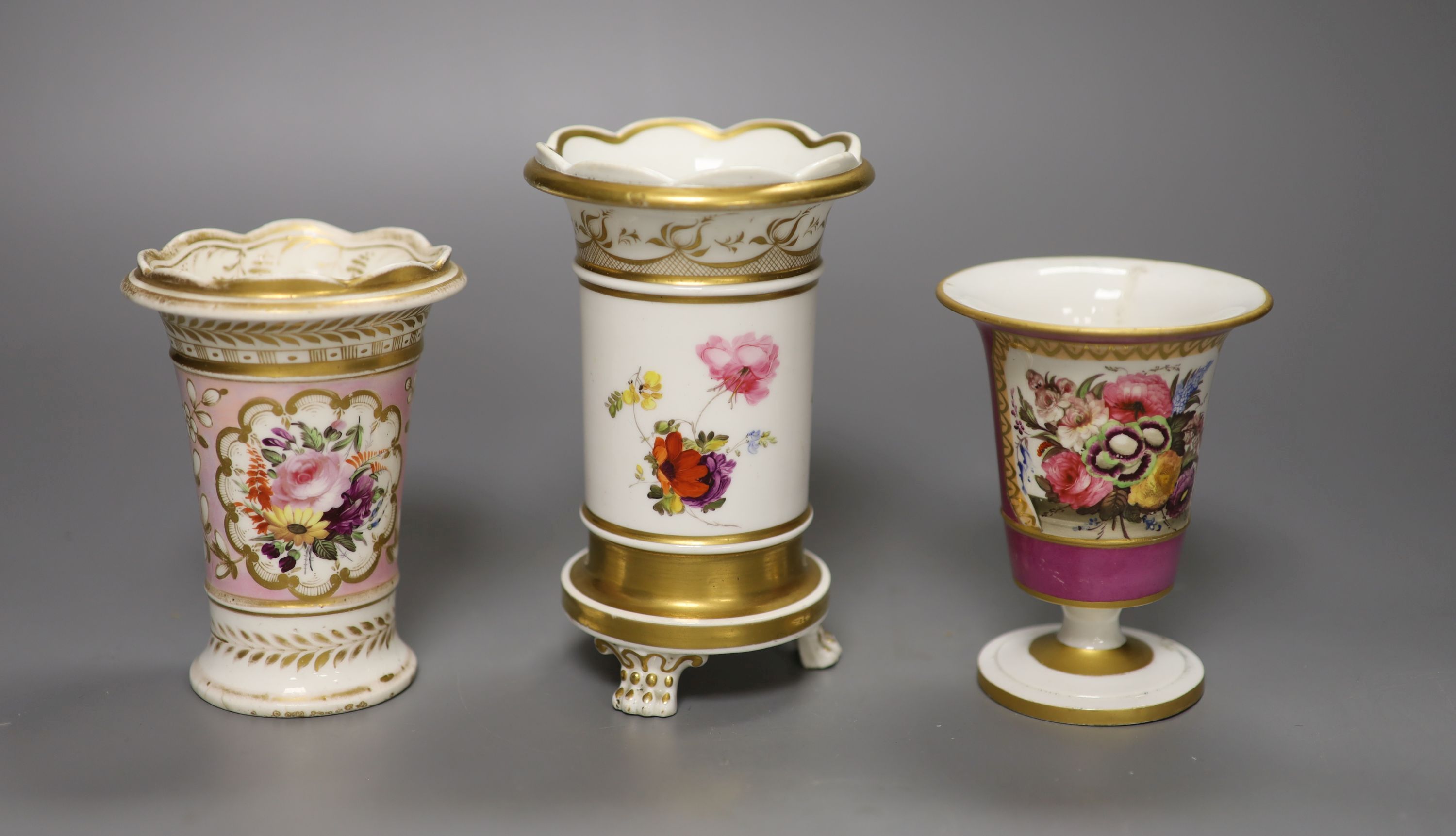 Three English porcelain spill vases, c.1830,